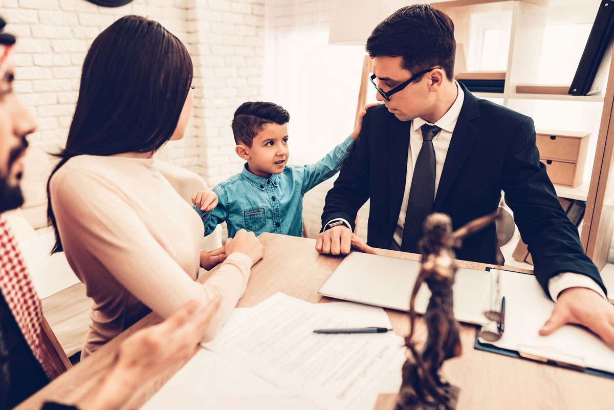 Family in Office of Divorce Lawyer stock photo