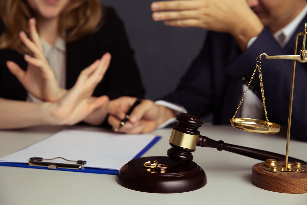 Judge gavel deciding on marriage divorce stock photo